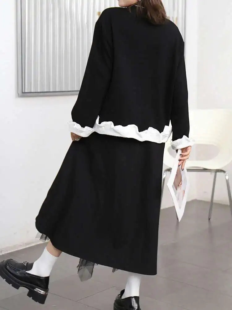 High Elastic Waist Black Mesh Irregular Spliced A-line Half-body Skirt Women Fashion Tide New Spring Autumn 2025 1DJ0611