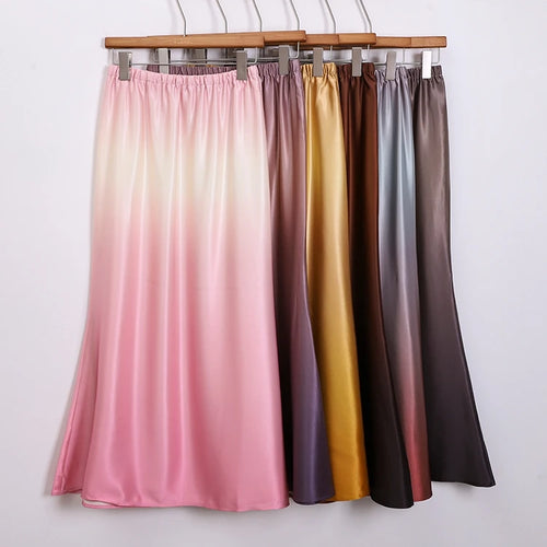 Load image into Gallery viewer, Spring Summer Gradient High Waisted Pleated Skirt Women Clothes French Vintage Elegant Vacation Party Long Skirt Streetwear Chic
