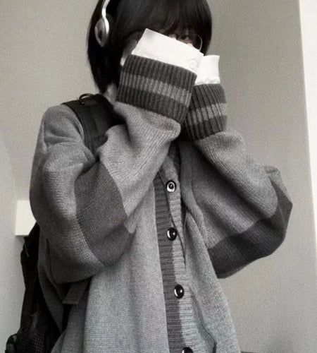 Japanese Vintage Knitted Cardigan Women Loose All Match Harajuku Sweater Jackets Grunge Korean Kardigany Top Kardigan