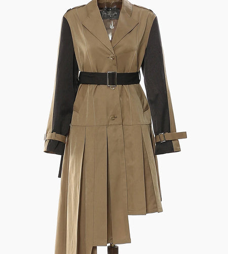 Women Khaki Pleated Big Size Long Trench New Lapel Long Sleeve Loose Fit Windbreaker Fashion Spring Autumn 2025 1DF2737