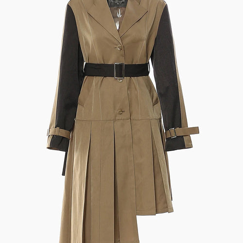 Load image into Gallery viewer, Women Khaki Pleated Big Size Long Trench New Lapel Long Sleeve Loose Fit Windbreaker Fashion Spring Autumn 2025 1DF2737
