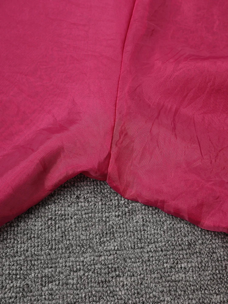 Women Rose Red Mesh Perspective Big Size Long Trench New Lapel Long Sleeve Windbreaker Fashion Spring Autumn 2025 5R4385