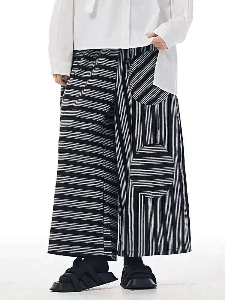 High Elastic Waist Black Striped Spliced Long Wide Leg Pants New Trousers Women Fashion Tide Spring Autumn 2025 1DH7545