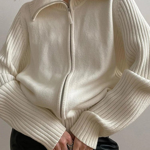 Load image into Gallery viewer, Solid Knitting Sweaters For Women Lapel Long Sleeves Loose Spliced Zipper Sweater Female Fashion Clothing
