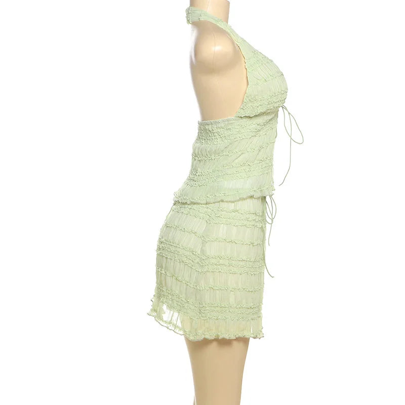 Summer Fashion Skirt Two Piece Sets Women Halter Tank Tops And Hot Skirt Female Beach Club Party Sexy 2 Piece Set