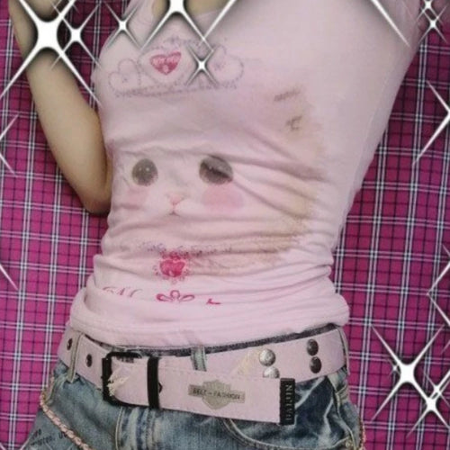 Load image into Gallery viewer, 2025 New Kawaii Cartoon Cat Print Crop Top Summer Sweet Y2k Aesthetic Ins Women T-shirt Japanese Fashion Slim Harajuku Tee Shirt
