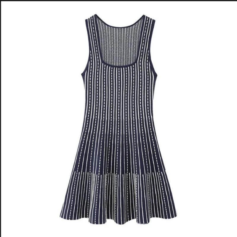 Korean Fashion Summer Striped Elegant Square Neck Slim Vest Short Dresses For Women Sleeveless Sexy Mini Dress 2025 Casual Trend
