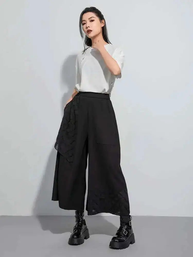 High Elastic Waist Black Irregular Spliced Wide Leg Pants New Trousers Women Fashion Tide Spring Autumn 2025 1DH5074