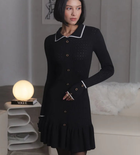 Fashion Knitted Sweater Long Sleeve Bodycon Button Women Dress Autumn/Winter New 2024 Vestido Elegant Street Clothing