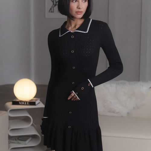 Load image into Gallery viewer, Fashion Knitted Sweater Long Sleeve Bodycon Button Women Dress Autumn/Winter New 2024 Vestido Elegant Street Clothing
