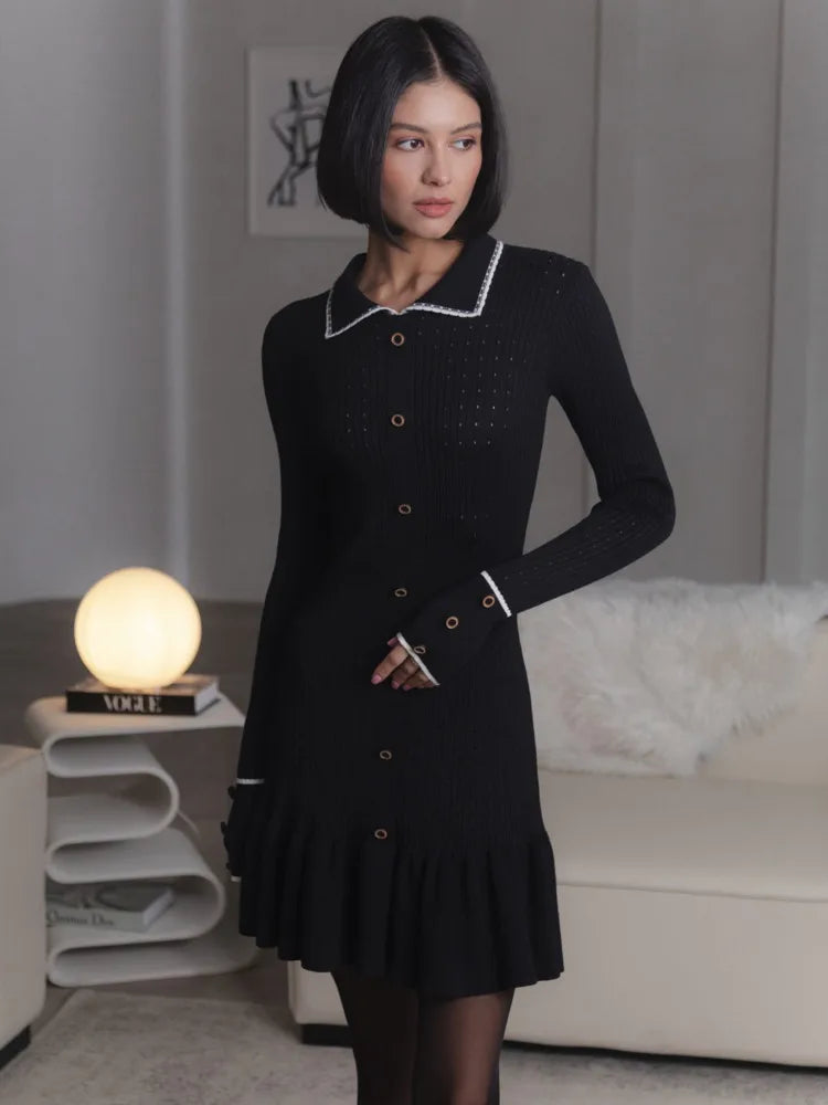 Fashion Knitted Sweater Long Sleeve Bodycon Button Women Dress Autumn/Winter New 2024 Vestido Elegant Street Clothing