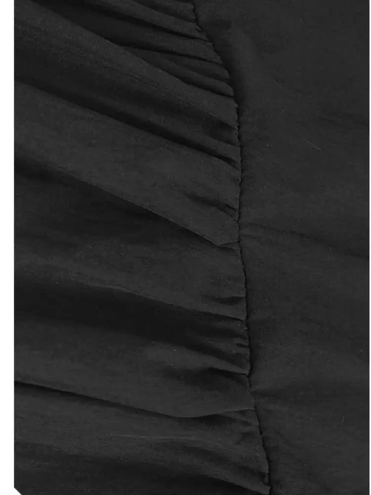 Women Black False Two Ruffles Hem Big Size Midi Dress New Round Neck Long Sleeve Fashion Tide Spring Autumn 2025 1DH9654