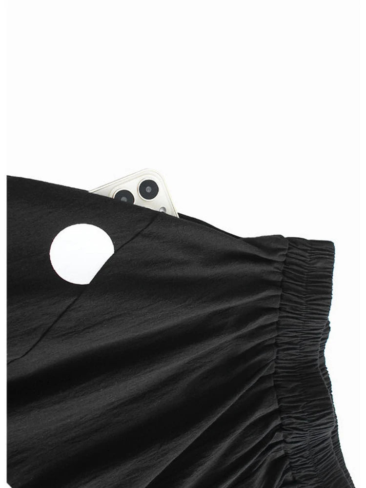 High Elastic Waist Black Dot Printed Irregular Long Wide Leg Pants New Trousers Women Fashion Spring Autumn 2025 1DH9642