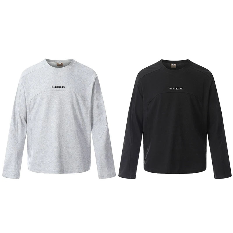 Men's T-shirts New Summer Embroidered Letter Splicing Casual Stylish Long Sleeve T-shirt Round Collar Trendy Top 9W1763