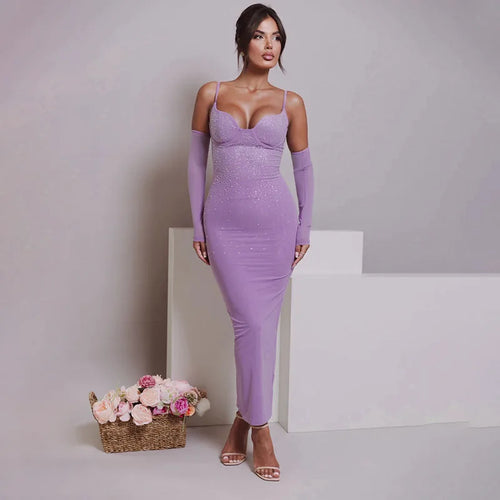 Load image into Gallery viewer, Glitter Spaghetti Strap Sexy Maxi Dress For Women Black Sparkle Off-shoulder Backless Bodycon Club Party Long Dress
