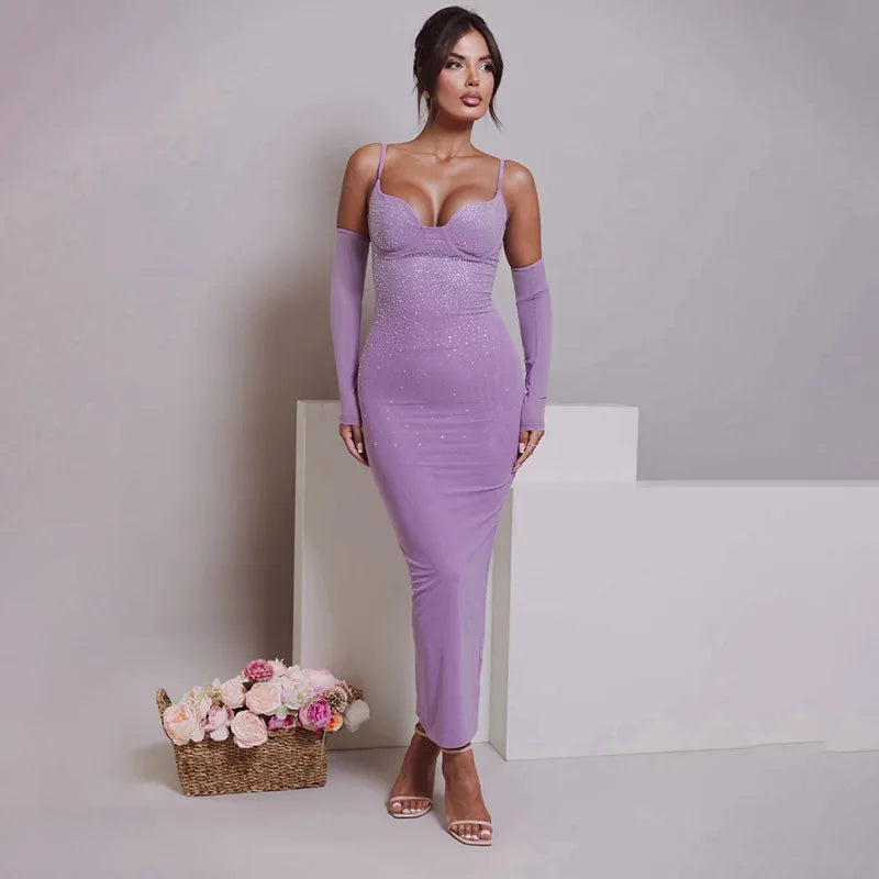 Glitter Spaghetti Strap Sexy Maxi Dress For Women Black Sparkle Off-shoulder Backless Bodycon Club Party Long Dress