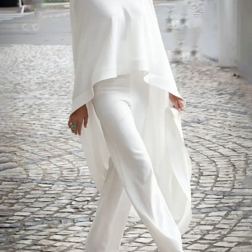 Load image into Gallery viewer, Women&#39;s Two Pieces Pants Set 2025 Spring Summer High-Neck High-Low Loose Tops &amp; Wide Leg Mactching Suits Sets Female
