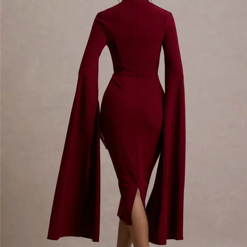 Load image into Gallery viewer, Cape Long Sleeve Sexy Midi Dress For Women Autumn Winter New Square Collar Back Slit Bodycon Club Party Long Dress
