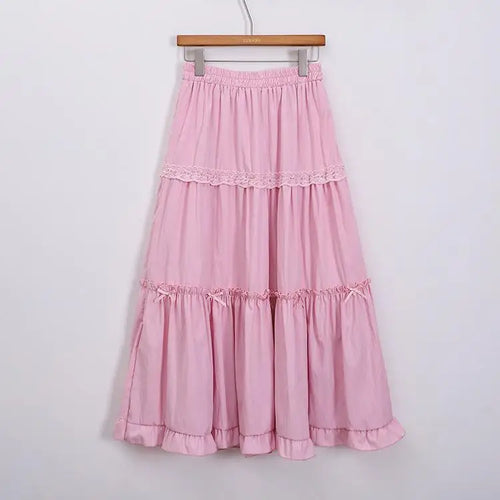 Load image into Gallery viewer, Spring Summer Sweet Retro Beige Pink Temperament Ruffle Edge Cake Long Skirt Women Black White Lace High Waist Party Club Skirts
