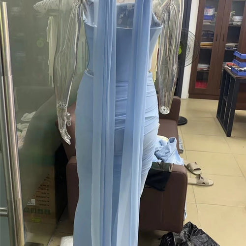 Load image into Gallery viewer, Wine Red Sexy Two Piece Sets Women Neckerchief Strapless Crop Tops And Maxi Skirt Sets Club Party Skirt Two Piece Sets
