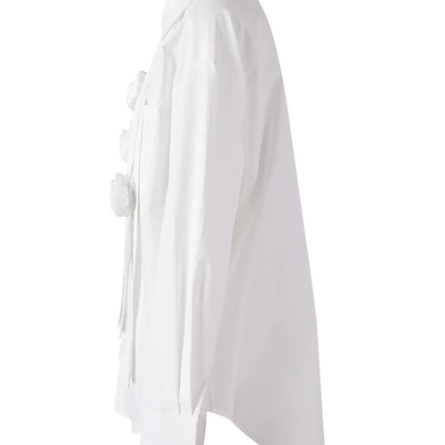 Load image into Gallery viewer, Women Blue Ribbon 3d Flower Big Size Elegant Blouse New Lapel Long Sleeve Shirt Fashion Tide Spring Autumn 2025 CPG3113
