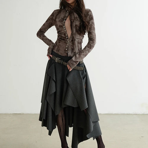 Load image into Gallery viewer, High Waist Dark Gray Cut Style Burr Irregular Slit Half-body Skirt Women Fashion Tide New Spring Autumn 2025 1DH9336
