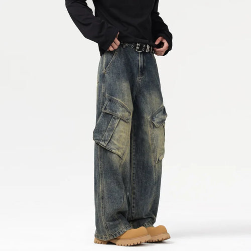 Load image into Gallery viewer, Men's Jeans New American Loose Washed Distressed Design Irregular Pockets Male Trousers Straight Leg Trendy Summer 9W1560
