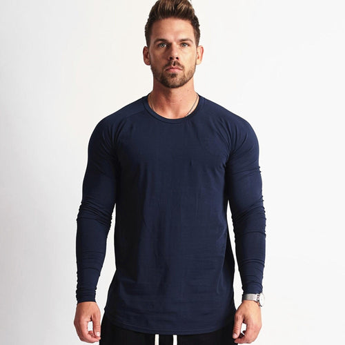 Load image into Gallery viewer, Solid Casual Long Sleeves Shirt Men Gym Fitness Cotton Slim T-shirt Male Autumn Workout Black O-Neck Tees Tops Fashion Apparel
