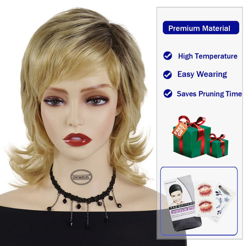 Load image into Gallery viewer, Shaggy Wigs for Women Synthetic Hair ombre Blonde Wig with Bangs with Dark Roots Layered Haircuts Natural Wigs Classic
