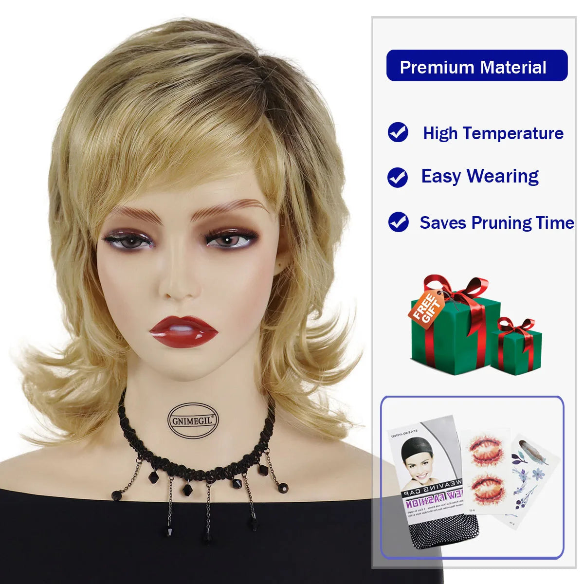 Shaggy Wigs for Women Synthetic Hair ombre Blonde Wig with Bangs with Dark Roots Layered Haircuts Natural Wigs Classic