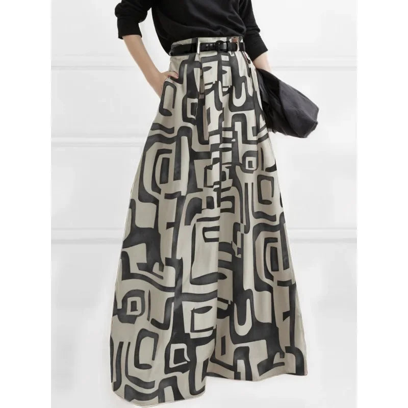 Trendy Women's High Waisted Pant 2025 Summer Spring Loose Pleated Printed  Wide Leg Casual Long Trousers For Female