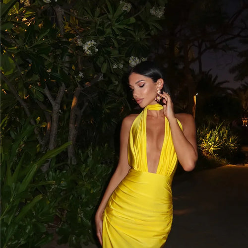 Load image into Gallery viewer, Halter Deep V Neck Backless Sexy Maxi Dress For Women Fashion Solid Sleeveless Bodycon Club Party Evening Long Dress
