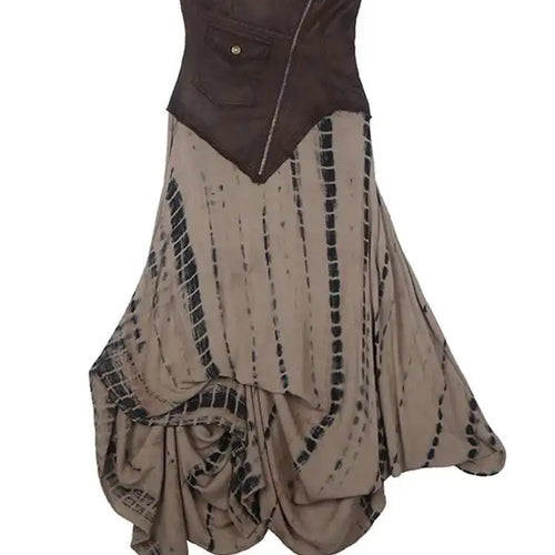 Load image into Gallery viewer, Women Brown Irregular Spliced Tie Dye Vintage Long Strapless Dress New Sleeveless Fashion Tide Spring Autumn 2025 1DH9375
