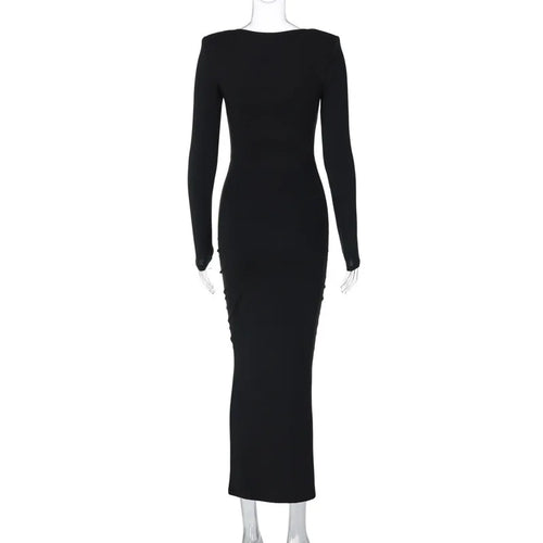 Load image into Gallery viewer, Elegant Flower Hollow Out Midi Dress For Women Black V Neck Long Sleeve Bodycon Sexy Dress Female Skinny Party Dress
