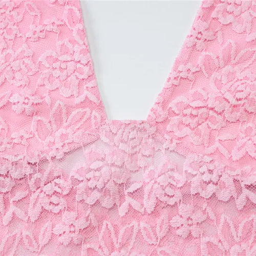 Load image into Gallery viewer, Halter Sleeveless Sexy Crop Tops Women Fashion Deep V Neck Backless Tank Tops Female Elegant Club Skinny Lace Top
