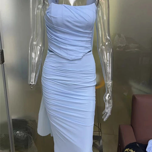 Load image into Gallery viewer, Sexy Two Piece Sets Women Neckerchief Strapless Crop Tops And Maxi Skirt Sets Sexy Club Party Skirt Two Piece Sets
