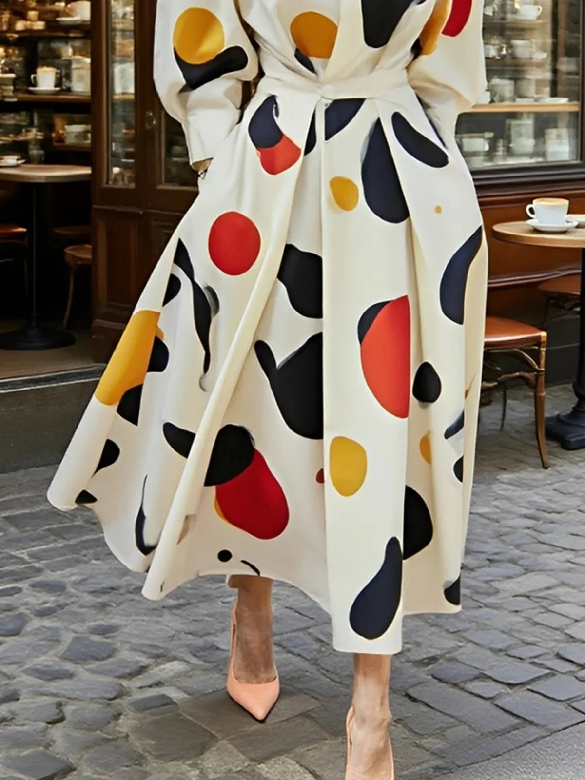 Classy Shirts Long Dresses Woman 2025 Spring Fall Printed Elegant Clothes Long Sleeves Womens Urban Pleating Maxi Dress