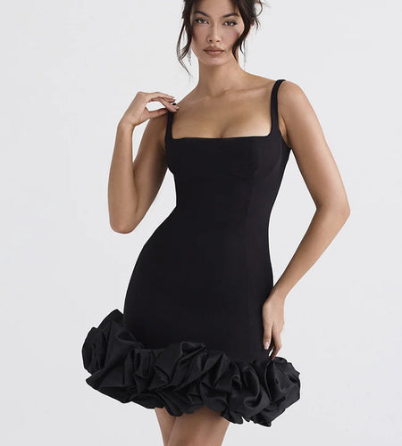 Strap Curled Ruffle Bandage Dress Women Backless Short Dress Party Style Spicy Girls Square Neck Dress Party Clubwear