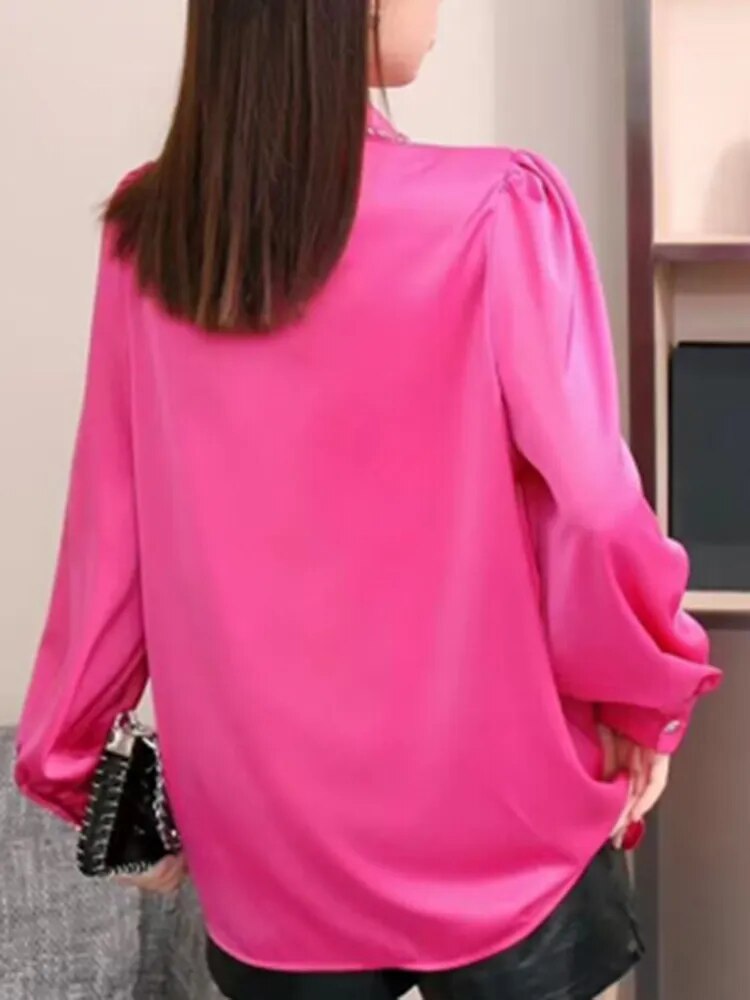 Solid Spliced Diamonds Casual Loose Shirts For Women Lapel Long Sleeve Spliced Single Breasted Shirt Female