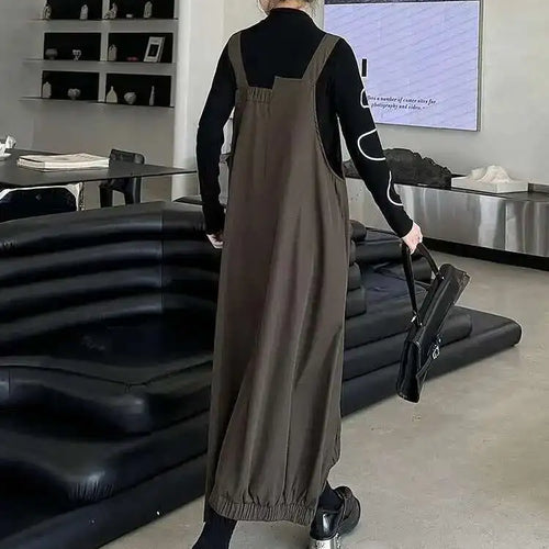 Load image into Gallery viewer, Women Coffee Irregular Spliced Big Size Strap Dress New Square Collar Sleeveless Fashion Tide Spring Autumn 2025 1DJ0050
