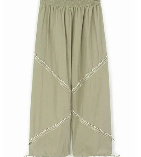 High Elastic Waist Black Rhinestones Zipper Wide Leg Pants New Trousers Women Fashion Tide Spring Autumn 2025 1DJ0190