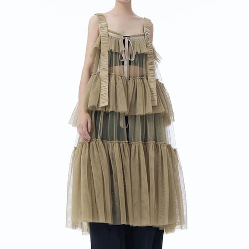 Load image into Gallery viewer, Women Black Mesh Perspective Big Size Strap Dress New Square Collar Sleeveless Fashion Tide Spring Summer 2025 1DJ1242
