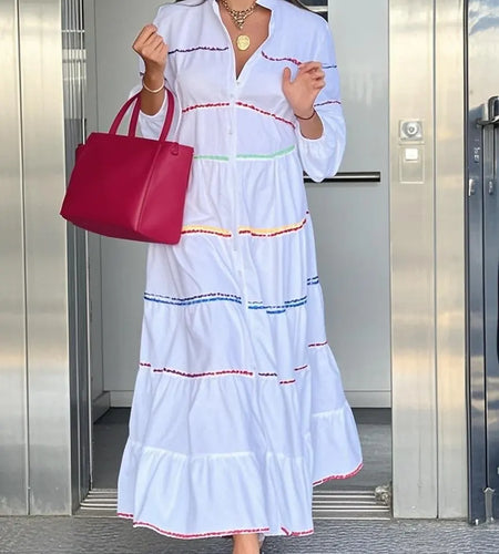 Elegant Evening Prom Party Maxi Dresses Ribbon Designal Button Long Sleeves A-line Long Dresses for Woman 2025 Autumn