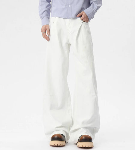 Men's Jeans New American Bull Pocket Nail Fold Design Straight Leg Denim Pants Male Casual Solid Color Bottoms 9W1655