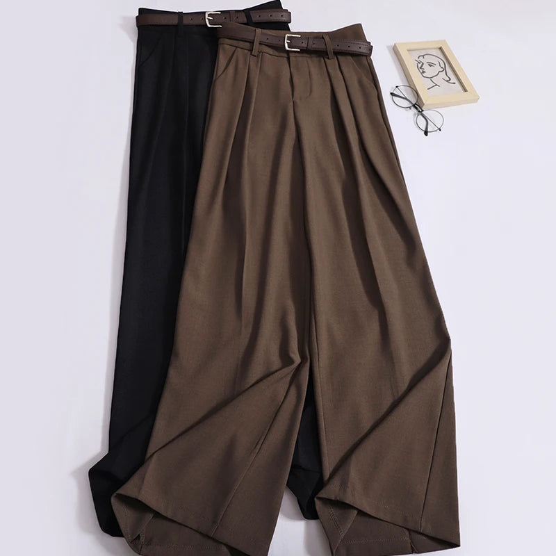 Spring Summer Solid Casual Versatile Long Pants Women's High Waist Wide Leg Loose Pleated Trousers Simplicity Streetwear popular