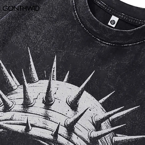 Load image into Gallery viewer, Vintage Black T-Shirt Chain Mask Graphic Print Punk Gothic Washed Tshirt Streetwear Men Hip Hop Loose Cotton 2024 Harajuku Tops
