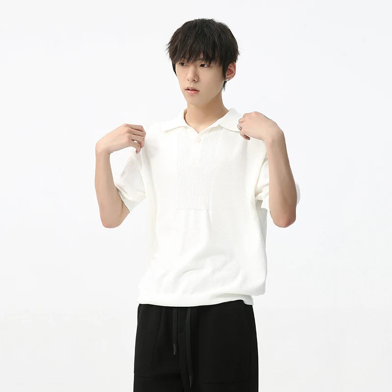 Men's Short Sleeve T-shirt Summer Korean Style Simple Solid Color Lapel Trend Fashion Loose Casual Male Top 9C5617