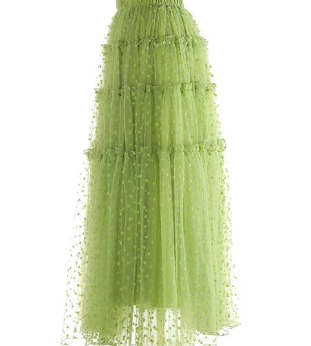 High Elastic Waist Green Dot Mesh Elegant Ball Gown Half-body Skirt Women Fashion Tide New Spring Autumn 2025 1DJ1173
