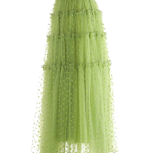 Load image into Gallery viewer, High Elastic Waist Green Dot Mesh Elegant Ball Gown Half-body Skirt Women Fashion Tide New Spring Autumn 2025 1DJ1173
