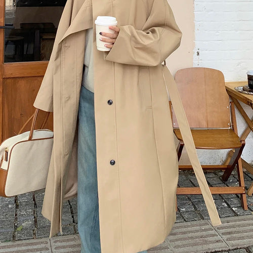 Load image into Gallery viewer, Women Khaki Double Layers Big Size Long Trench New Lapel Long Sleeve Windbreaker Fashion Tide Spring Autumn 2025 1DH9732
